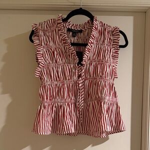 Marc New York Red and White Striped Ruffle Blouse